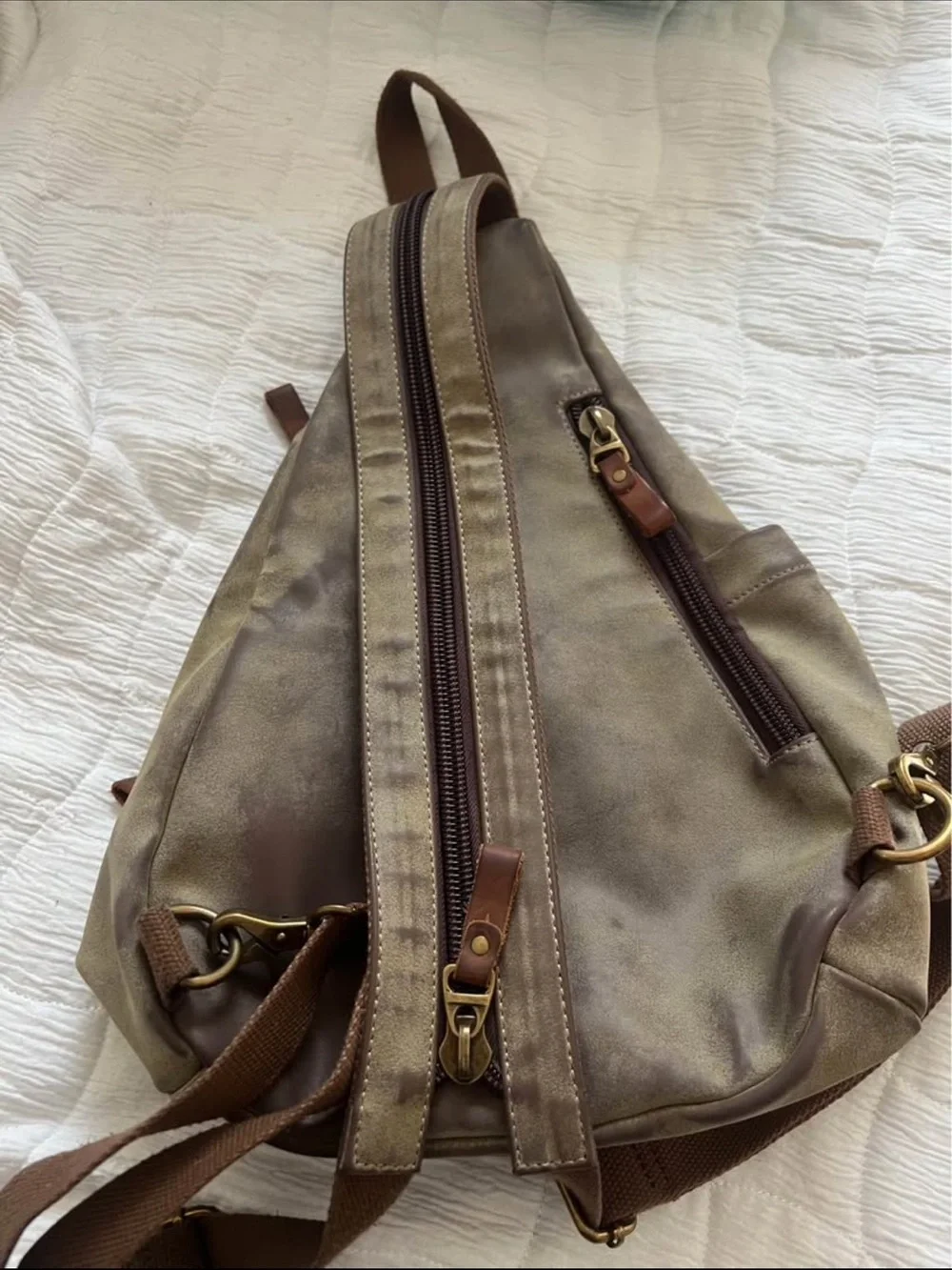 KL928 Sling Crossbody Bag in Olive Brown - Casual Canvas Shoulder Bag